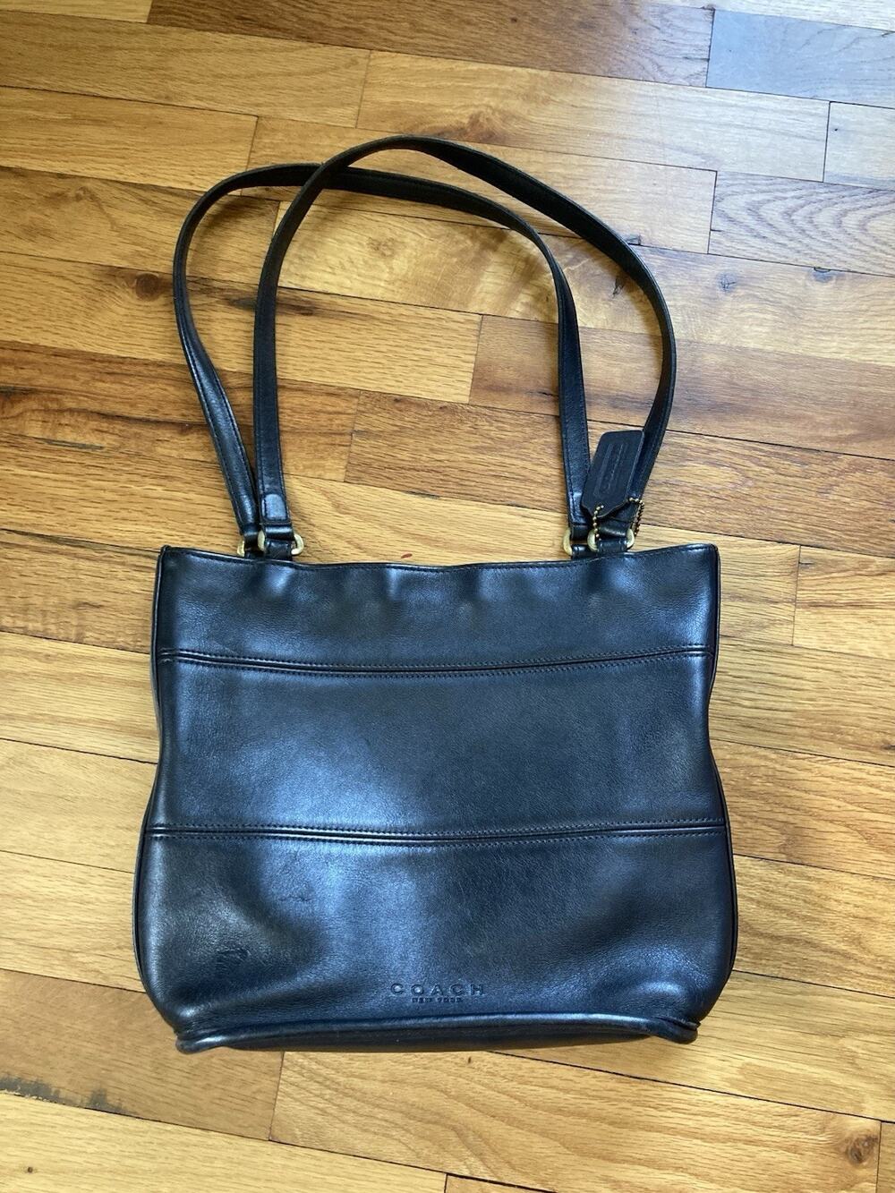 Vintage Coach Tribeca Shopper Handbag Womens Black Leather Shoulder Strap 9098